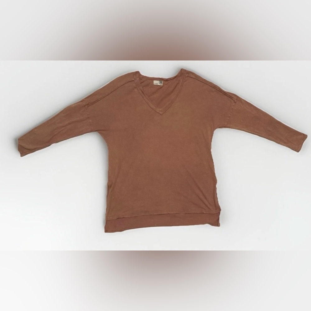 Everleigh V-Neck Drop Shoulder Long sleeve dark coral t-shirt blouse - Picture 3 of 8
